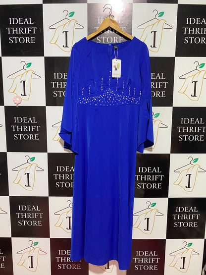 SHEIN |L| BUST 18| A2| BELLE ROYAL BLUE EMBELLISHED EMPIRE WAIST COBALT MAXI DRESS NWT