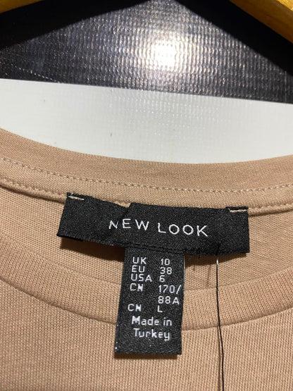 NEW LOOK |M| BUST 17| A2| TAN BEIGE ORGANIC COTTON TIERED BABYDOLL PEPLUM T-SHIRT TOP NWT