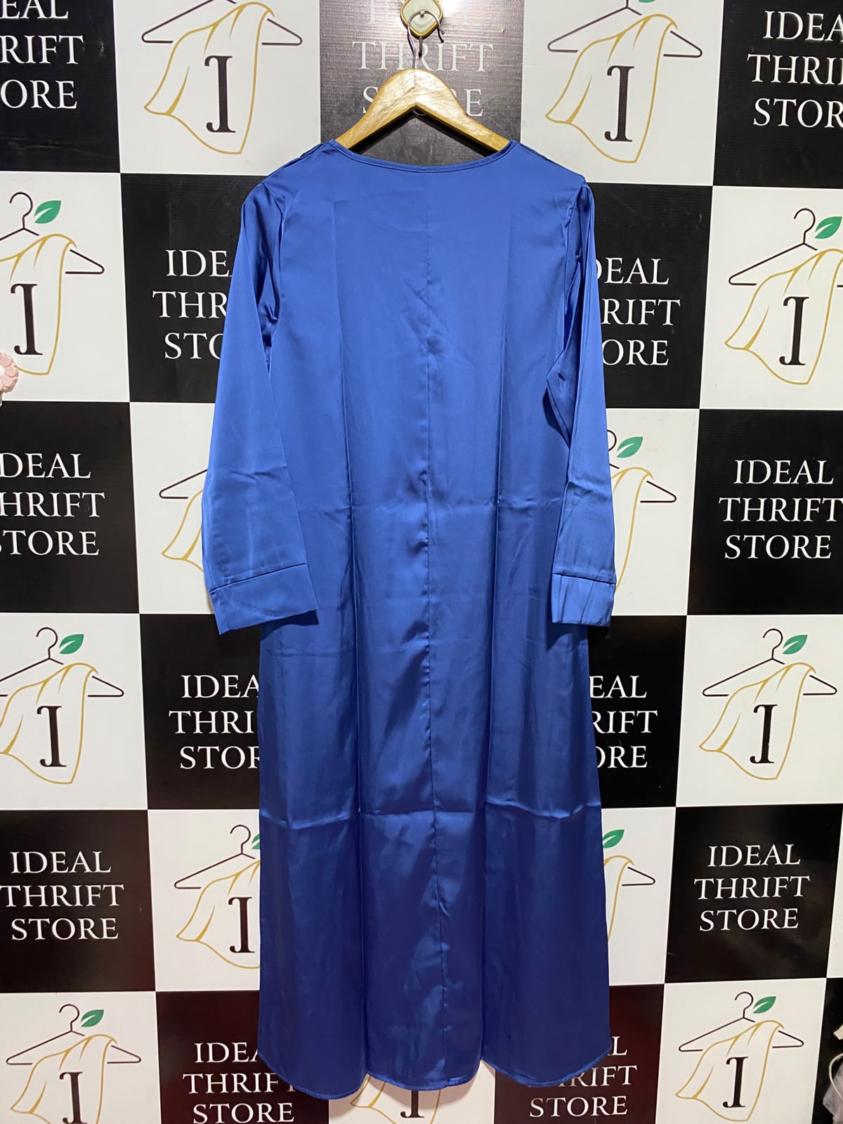 |S| BUST 20| A2| ROYAL BLUE SATIN ROUND NECK LONG SLEEVE MAXI DRESS ABAYA