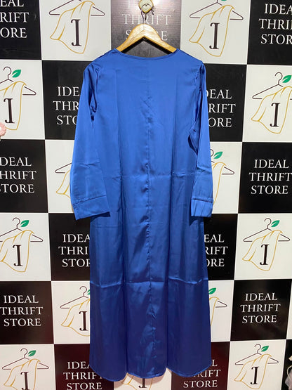 |S| BUST 20| A2| ROYAL BLUE SATIN ROUND NECK LONG SLEEVE MAXI DRESS ABAYA