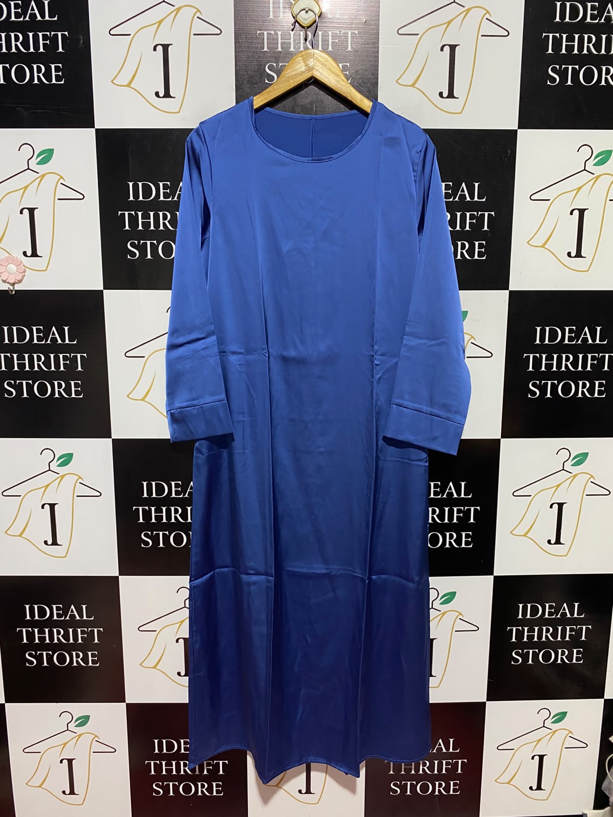 |S| BUST 20| A2| ROYAL BLUE SATIN ROUND NECK LONG SLEEVE MAXI DRESS ABAYA
