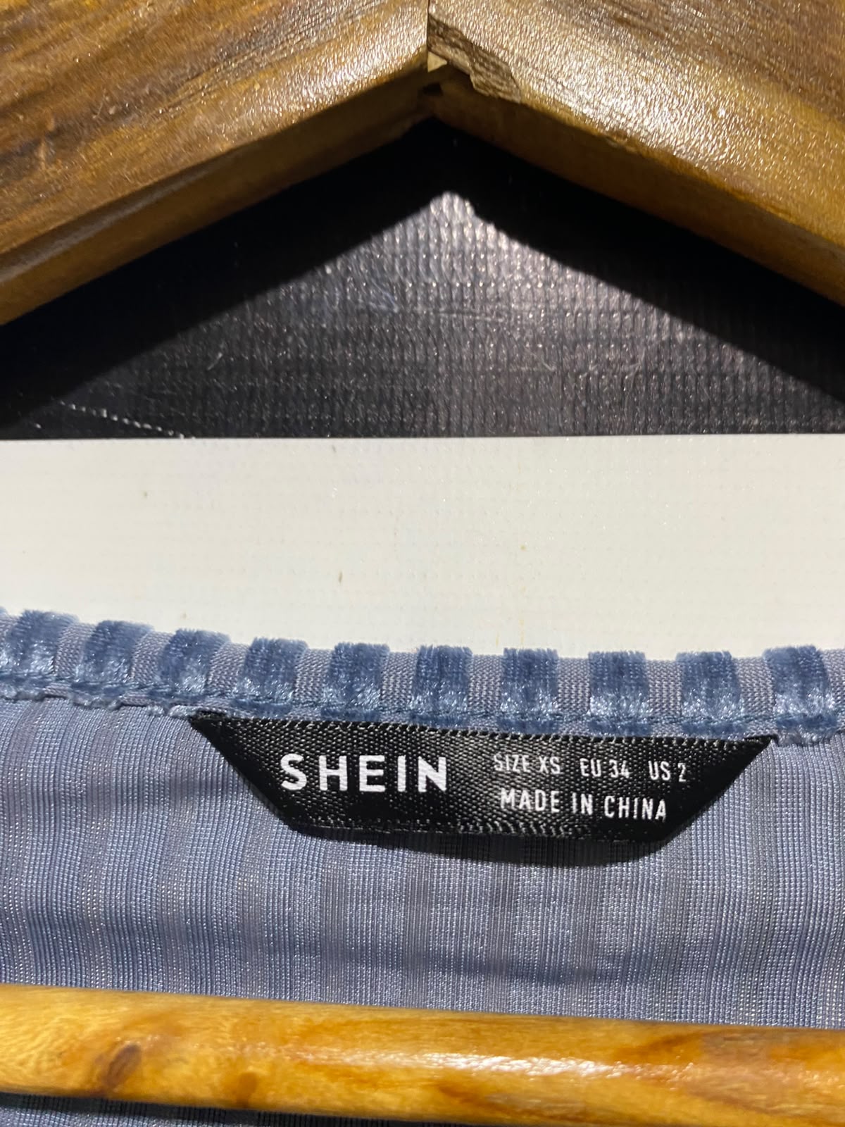 SHEIN |XS| BUST 15| A2| SLATE BLUE RIBBED VELVET RUCHED BUST LONG SLEEVE CROP TOP