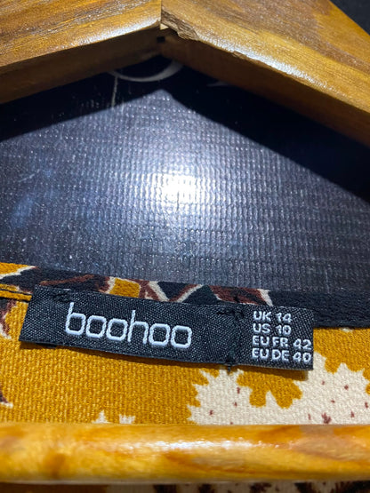 BOOHOO |M| BUST 17| A2| MUSTARD AND BLACK PAISLEY BORDER PRINT LONG SLEEVE MAXI DRESS