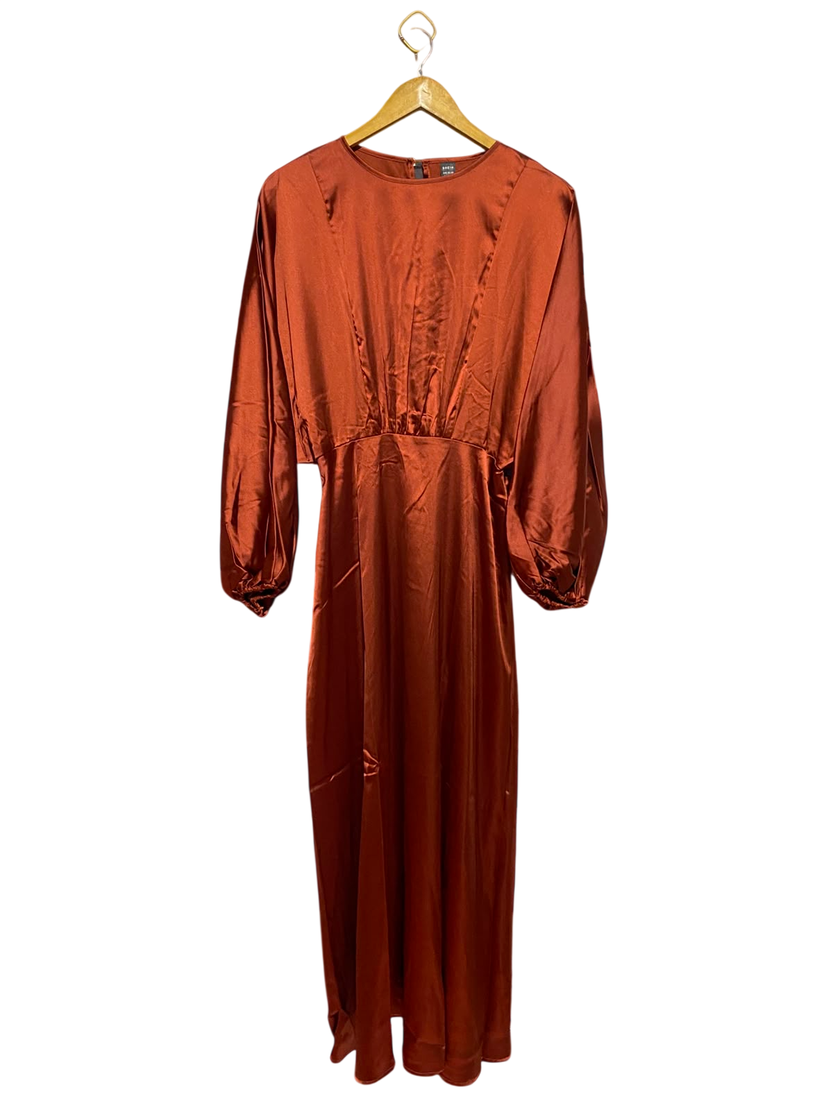 SHEIN |M| BUST FREE| A3| RUST COPPER SATIN LONG BALLOON SLEEVE MAXI DRESS