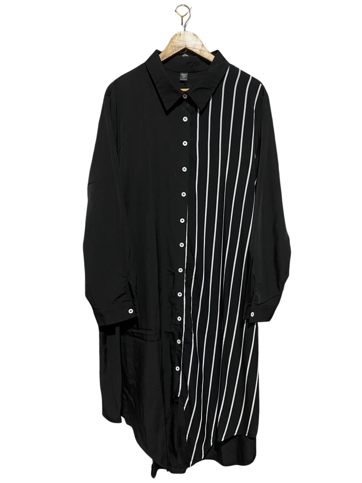 SHEIN CURVE |XXL| BUST 26| A3| BLACK ASYMMETRICAL VERTICAL STRIPE LONG SLEEVE MAXI SHIRT DRESS