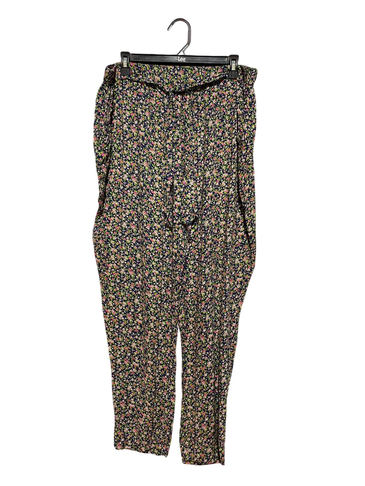 TISAIA |XL| WAIST 34| A3| NAVY MULTICOLOR DITSY FLORAL ELASTIC TIE-WAIST TAPERED PANTS