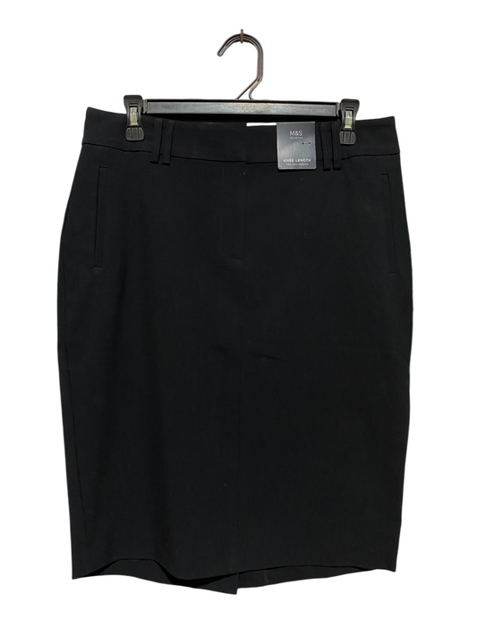 M&S |L| WAIST 32| A3| BLACK KNEE-LENGTH TWO-WAY STRETCH PENCIL SKIRT