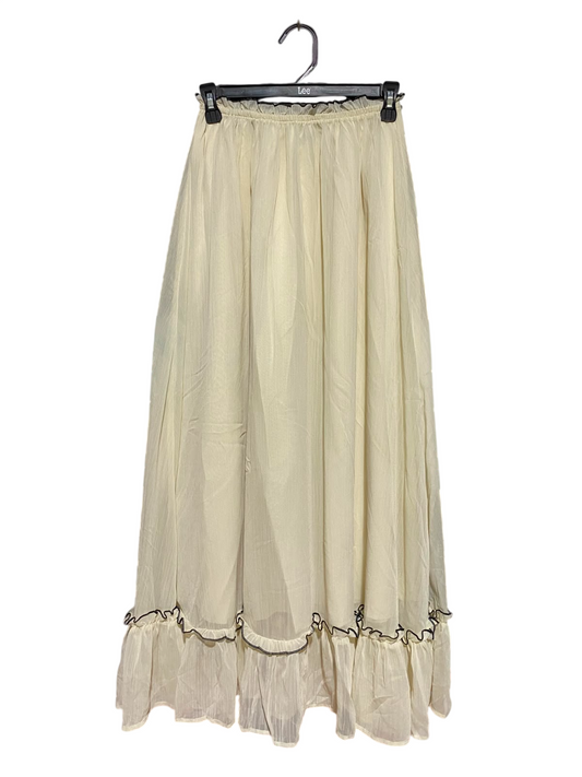 SHEIN |XS| WAIST 24| A3| CREAM ELASTIC WAIST TIERED MAXI SKIRT WITH BLACK CONTRAST RUFFLE HEM
