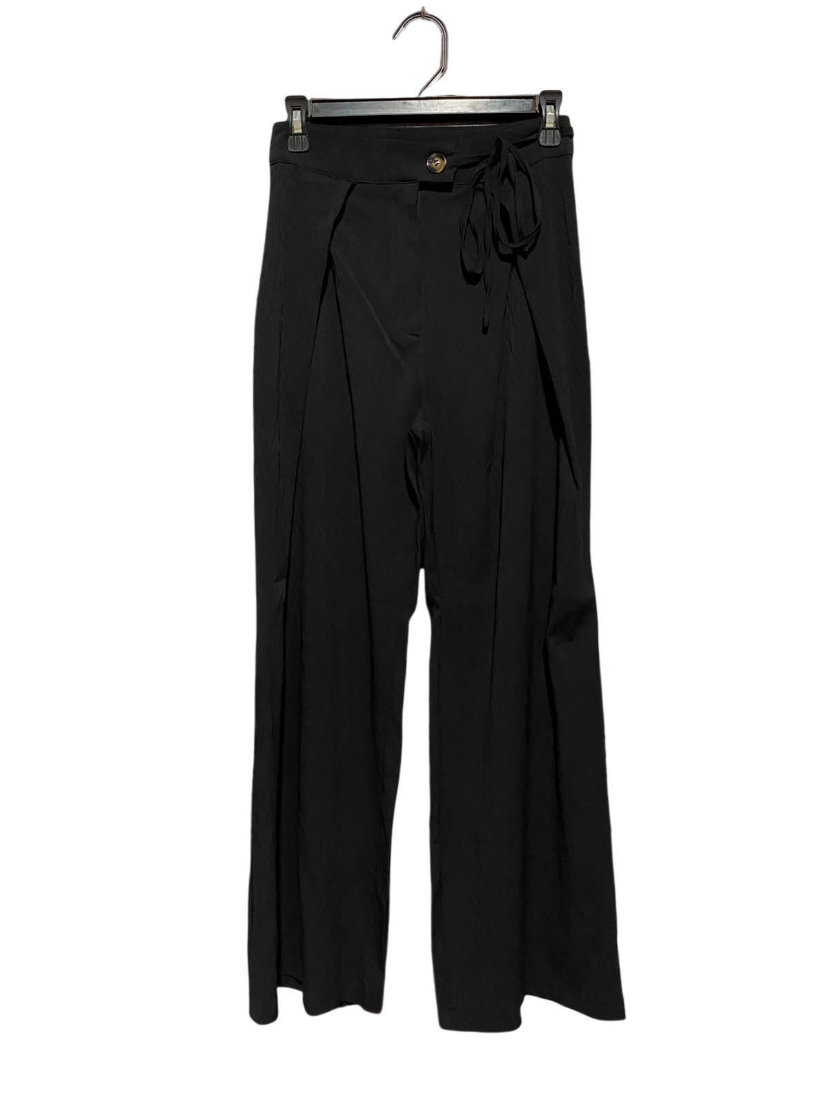SALANT |S| WAIST 26| A3| BLACK HIGH-WAISTED WIDE-LEG TIE-FRONT OVERLAY TROUSERS