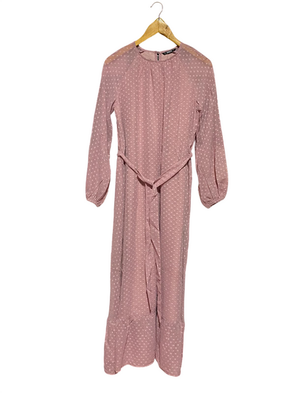 SHEIN |S| BUST 18| A3| MAUVE PINK SWISS DOT LONG SLEEVE TIE-WAIST MAXI DRESS