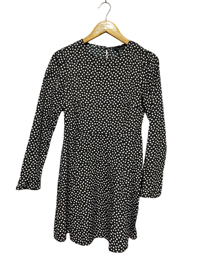 NEW LOOK |S| BUST 17| A3| BLACK AND WHITE POLKA DOT LONG SLEEVE MINI SKATER DRESS