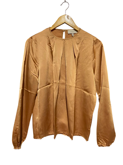 COAST |M| BUST 20| A3| ROSEGOLDE BRONZE SATIN PLEATED FRONT LONG SLEEVE BLOUSE