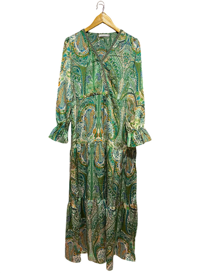 ANANY |XL| BUST 21| A3| GREEN BOHEMIAN PAISLEY PRINT TIERED MAXI DRESS