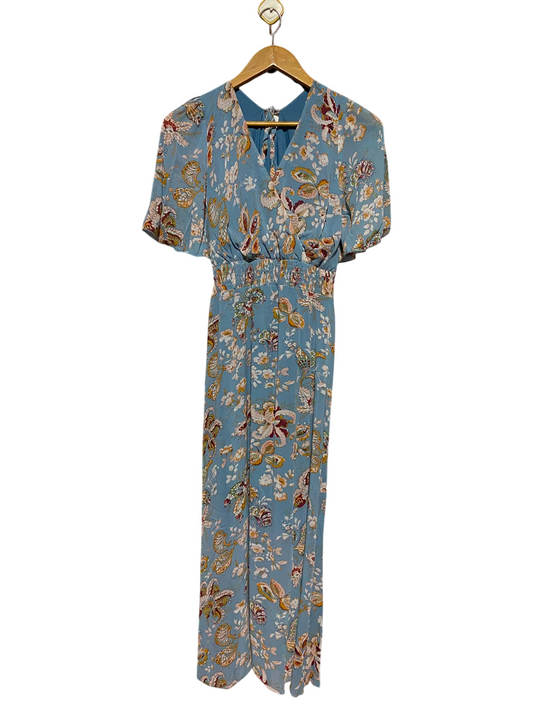 SHEIN |S| BUST 14| A3| DUSTY BLUE BOHEMIAN PAISLEY FLORAL SMOCKED WAIST MAXI DRESS