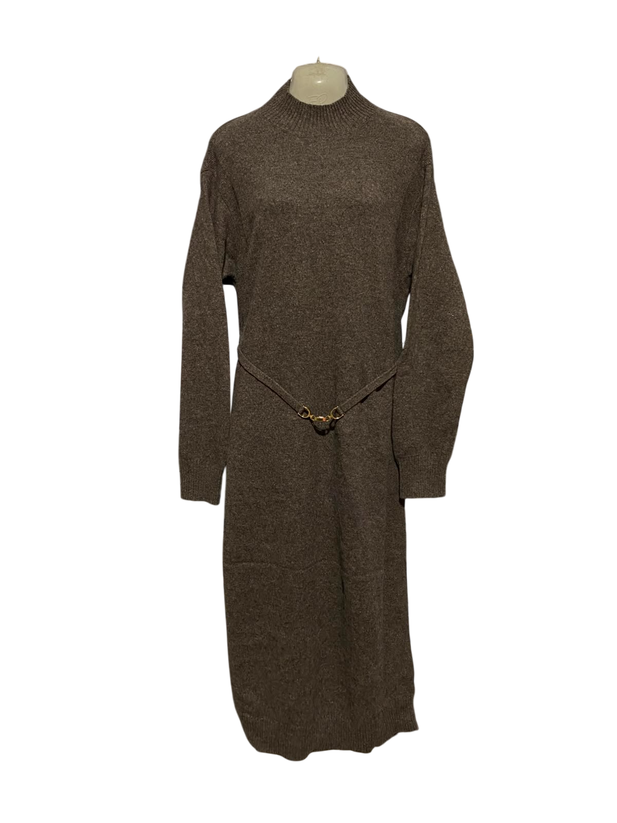 THE  PRIMARK |XL| BUST 21| A3| BROWN HEATHER MOCK NECK BELTED SWEATER MIDI DRESS