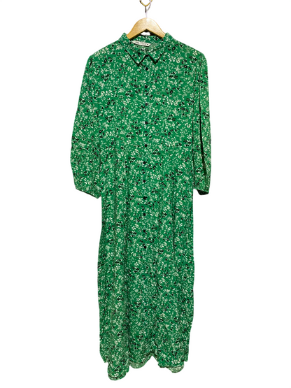 ZARA |XL| BUST 19| A3| GREEN DITSY FLORAL PRINT COLLARED BUTTON-FRONT MIDI SHIRT DRESS