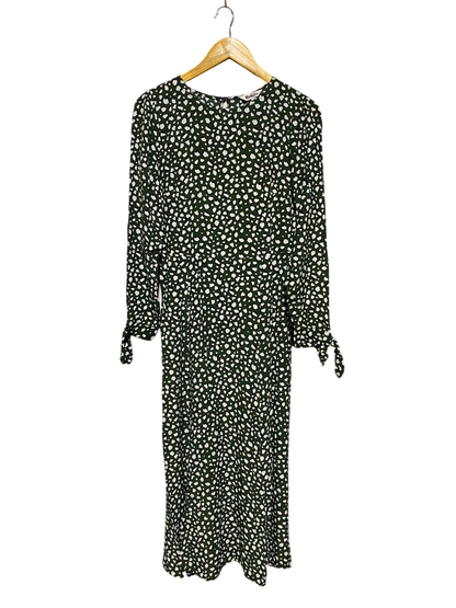 RO & ZO |M| BUST 18| A3| KHAKI GREEN DALMATIAN SPOT LONG SLEEVE TIE-CUFF MAXI DRESS