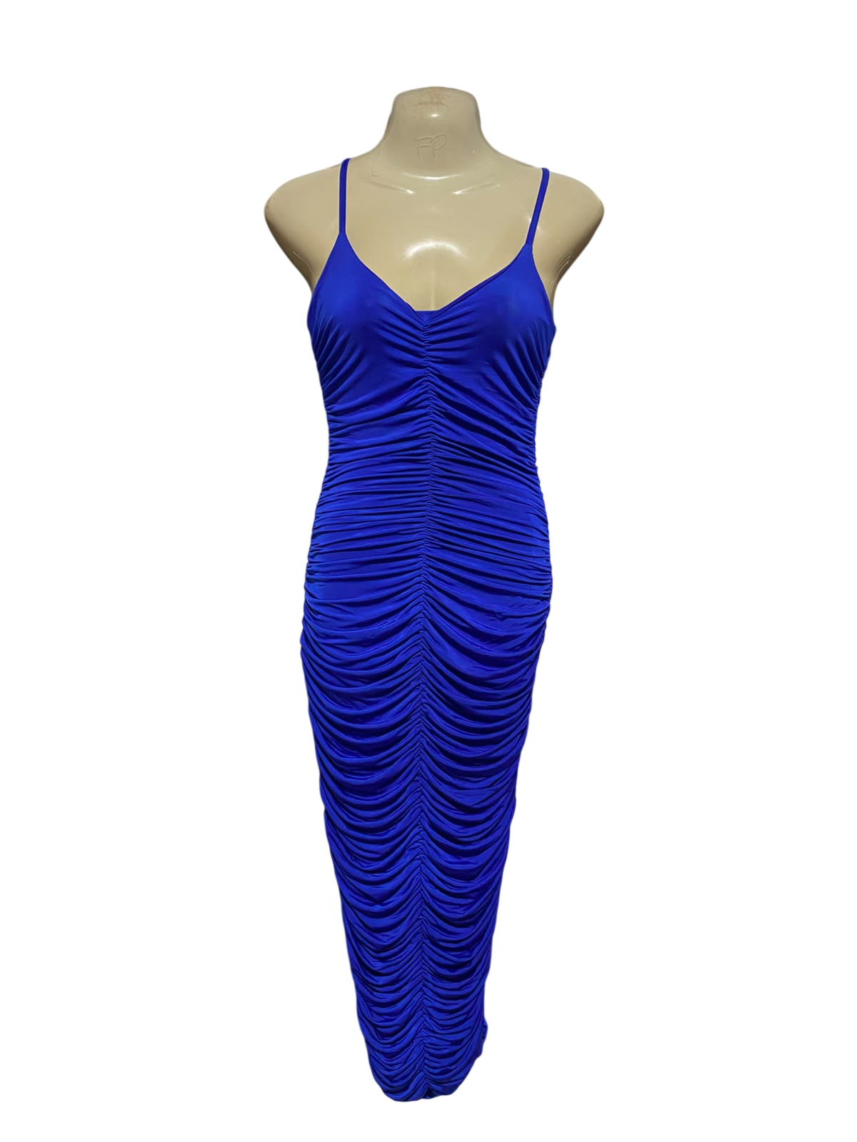 QUIZ |S| BUST 15| A3| ROYAL BLUE HEAVILY RUCHED SPAGHETTI STRAP BODYCON MIDI DRESS