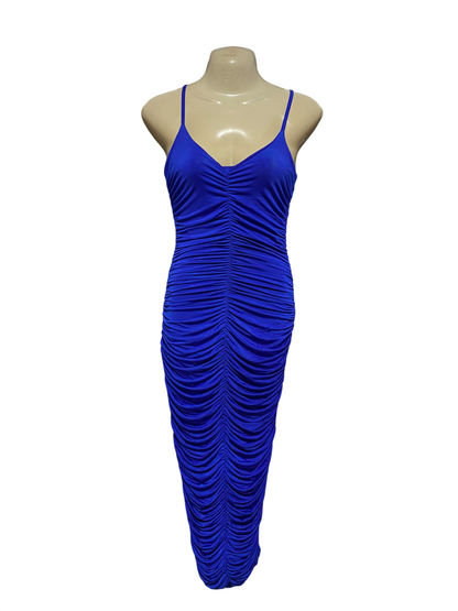 QUIZ |S| BUST 15| A3| ROYAL BLUE HEAVILY RUCHED SPAGHETTI STRAP BODYCON MIDI DRESS