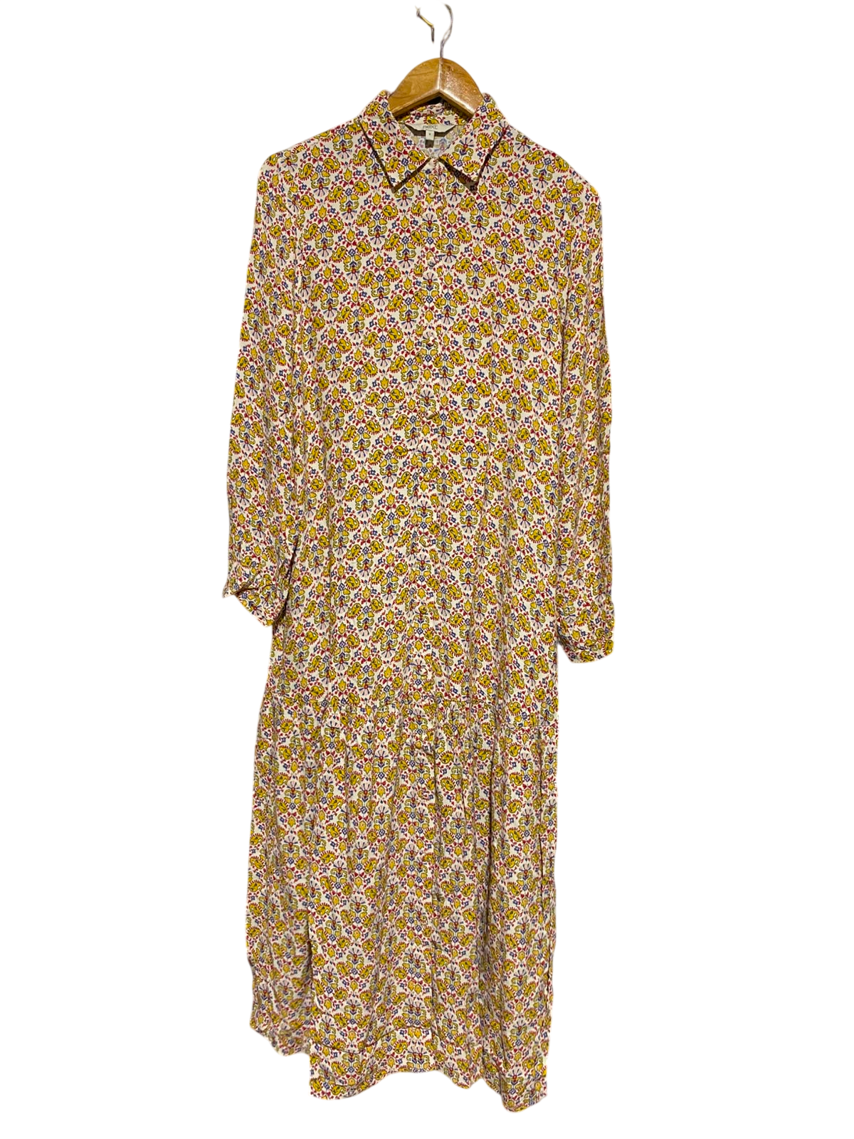 NEXT |M| BUST 18| A3| YELLOW AND RED MEDALLION PRINT LONG SLEEVE SHIRT MAXI DRESS