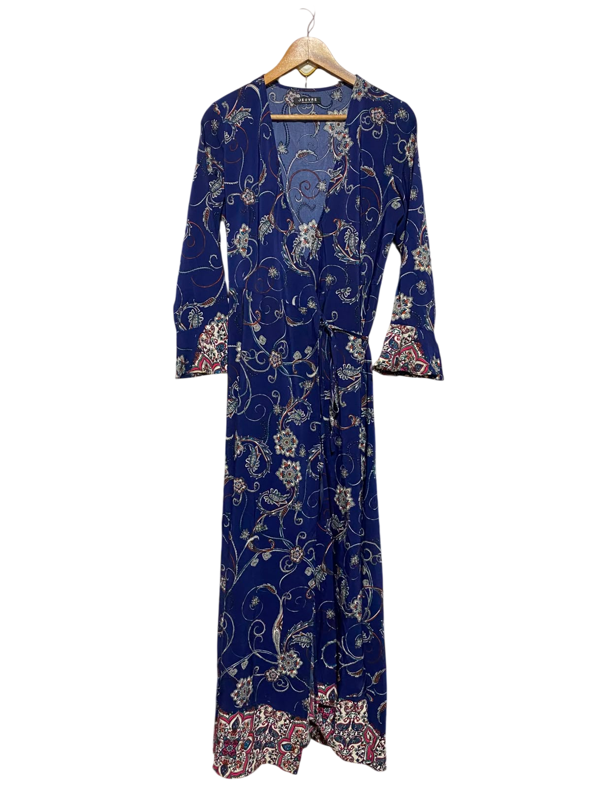 JEUVRE |M| BUST 17| A3| ROYAL BLUE BOHO PAISLEY PRINT WRAP MAXI DRESS