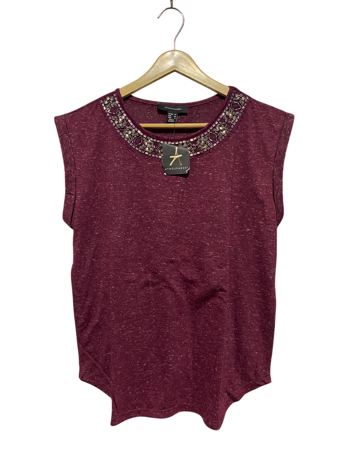 ATMOSPHERE |M| BUST 19| A3| MAROON HEATHER EMBELLISHED COLLAR SLEEVELESS BLOUSE TOP