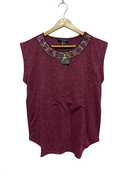 ATMOSPHERE |M| BUST 19| A3| MAROON HEATHER EMBELLISHED COLLAR SLEEVELESS BLOUSE TOP
