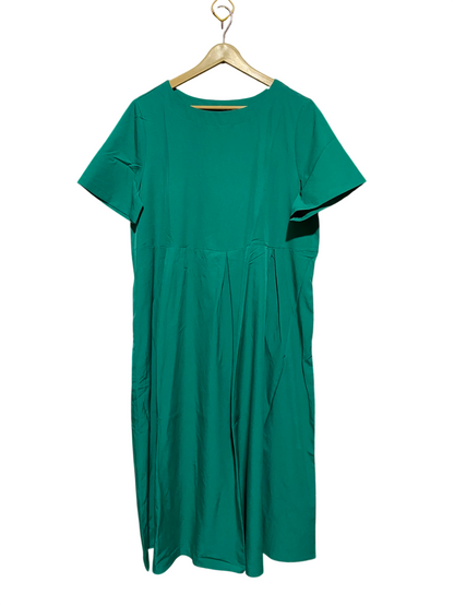 SHEIN |L| BUST 21| A4| EMERALD GREEN SHORT SLEEVE PLEATED EMPIRE WAIST MIDI DRESS