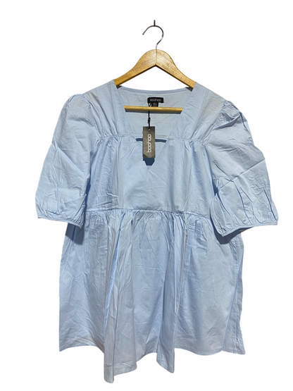 BOOHOO |L| BUST 21| A4| LIGHT BLUE COTTON POPLIN PUFF SLEEVE SMOCK TOP
