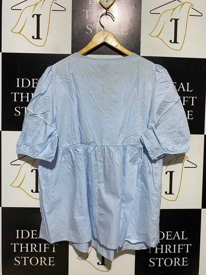 BOOHOO |L| BUST 21| A4| LIGHT BLUE COTTON POPLIN PUFF SLEEVE SMOCK TOP