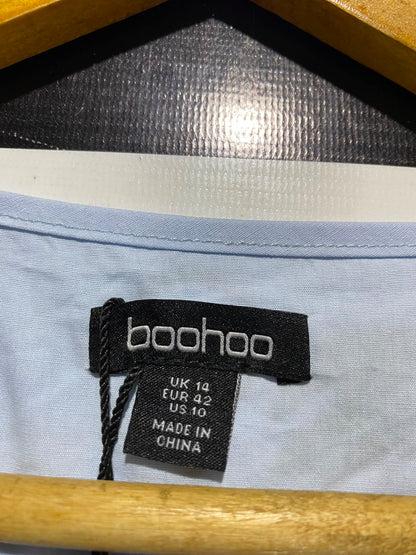 BOOHOO |L| BUST 21| A4| LIGHT BLUE COTTON POPLIN PUFF SLEEVE SMOCK TOP