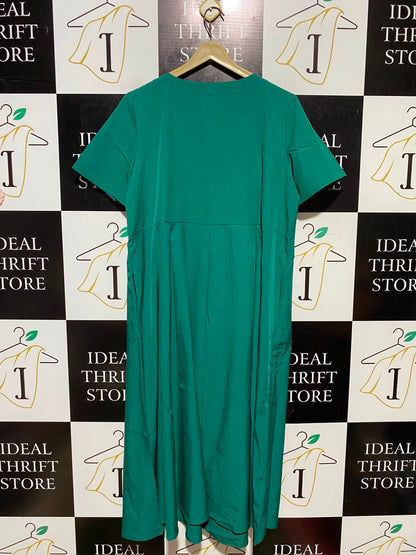 SHEIN |L| BUST 21| A4| EMERALD GREEN SHORT SLEEVE PLEATED EMPIRE WAIST MIDI DRESS