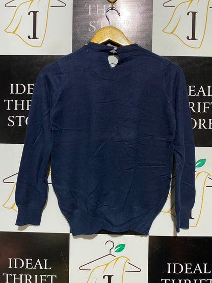PRIMARK |S| BUST 17| A4| NAVY BLUE SEQUIN EMBELLISHED COLLAR KEYHOLE BACK SWEATER