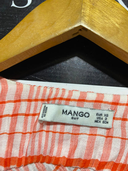 MANGO |XS| BUST FREE| A4| ORANGE AND WHITE PLAID SHORT SLEEVE HI-LOW BLOUSE