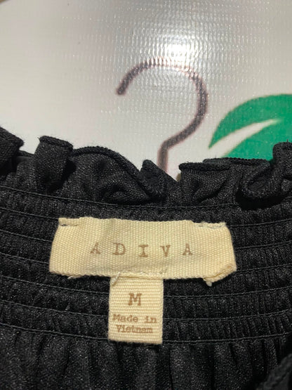 ADIVA |M| BUST 18| A3|BLACK CHIFFON SMOCKED NECK AND WAIST LONG SLEEVE BLOUSE
