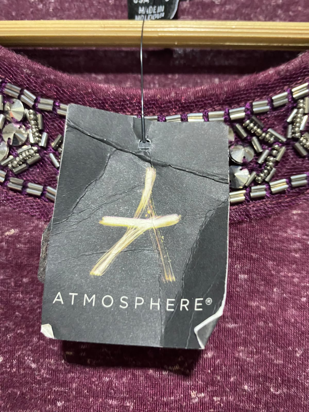ATMOSPHERE |M| BUST 19| A3| MAROON HEATHER EMBELLISHED COLLAR SLEEVELESS BLOUSE TOP