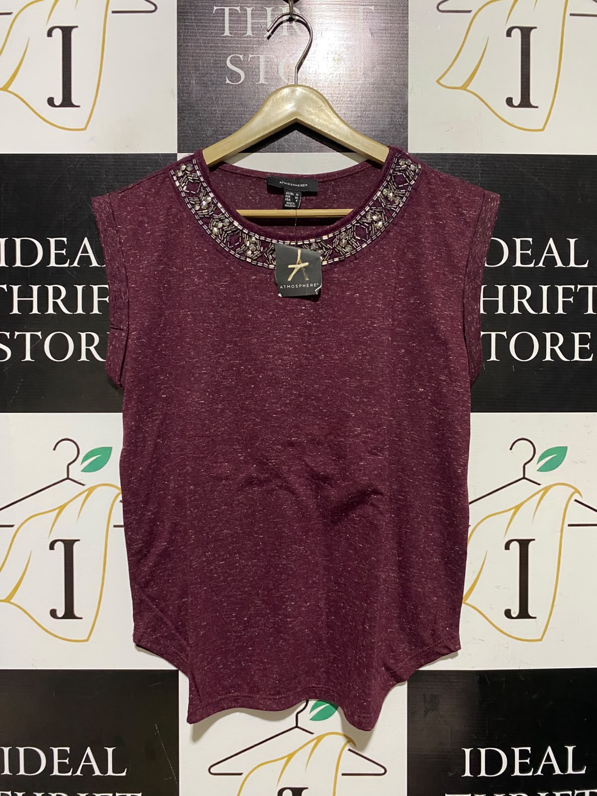 ATMOSPHERE |M| BUST 19| A3| MAROON HEATHER EMBELLISHED COLLAR SLEEVELESS BLOUSE TOP