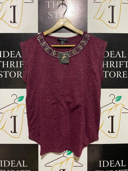 ATMOSPHERE |M| BUST 19| A3| MAROON HEATHER EMBELLISHED COLLAR SLEEVELESS BLOUSE TOP