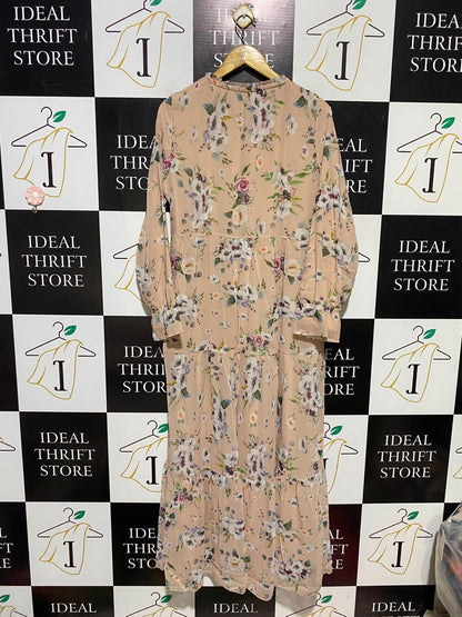 REFKA |M| BUST 20| A3| BLUSH PINK FLORAL PRINT TIE-NECK TIERED MAXI DRESS
