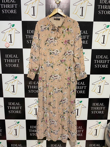 REFKA |M| BUST 20| A3| BLUSH PINK FLORAL PRINT TIE-NECK TIERED MAXI DRESS