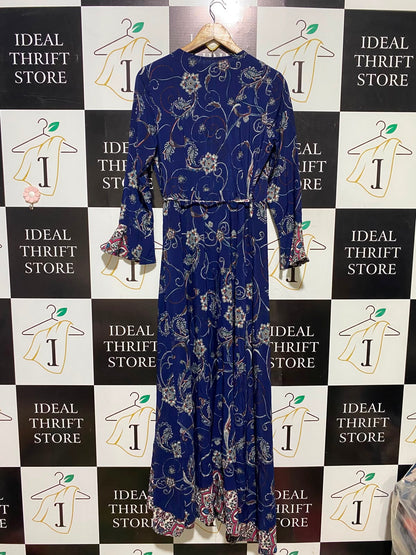 JEUVRE |M| BUST 17| A3| ROYAL BLUE BOHO PAISLEY PRINT WRAP MAXI DRESS