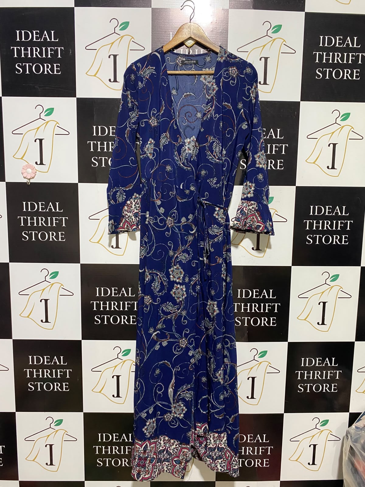 JEUVRE |M| BUST 17| A3| ROYAL BLUE BOHO PAISLEY PRINT WRAP MAXI DRESS