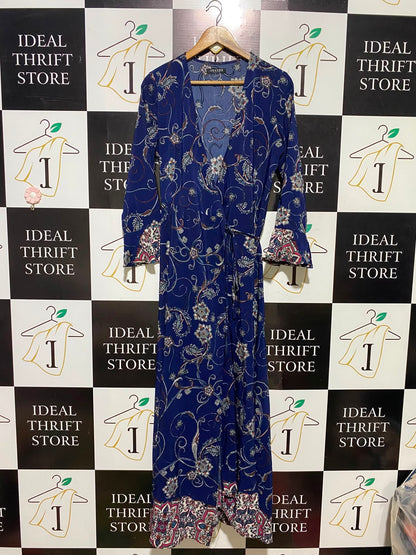 JEUVRE |M| BUST 17| A3| ROYAL BLUE BOHO PAISLEY PRINT WRAP MAXI DRESS