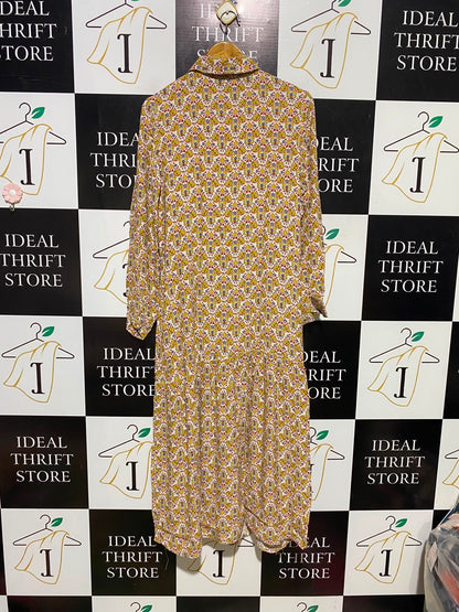 NEXT |M| BUST 18| A3| YELLOW AND RED MEDALLION PRINT LONG SLEEVE SHIRT MAXI DRESS