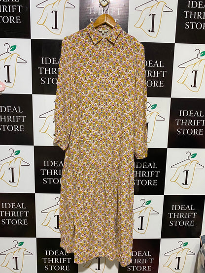 NEXT |M| BUST 18| A3| YELLOW AND RED MEDALLION PRINT LONG SLEEVE SHIRT MAXI DRESS