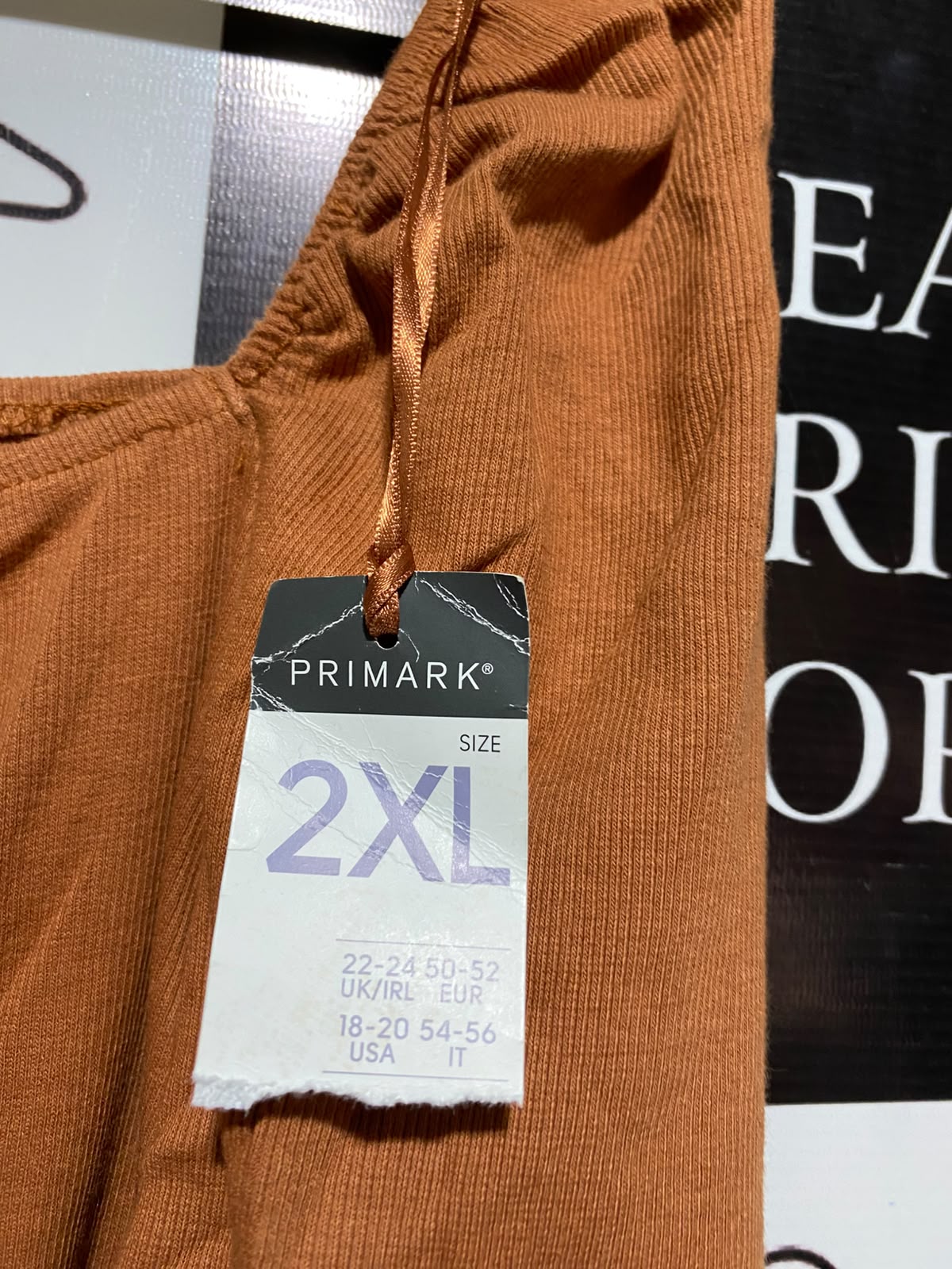 PRIMARK |XL| BUST 21| A3| RUST ORANGE RIBBED SQUARE NECK BUTTON FRONT LONG SLEEVE TOP