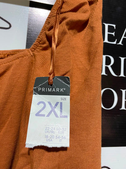 PRIMARK |XL| BUST 21| A3| RUST ORANGE RIBBED SQUARE NECK BUTTON FRONT LONG SLEEVE TOP