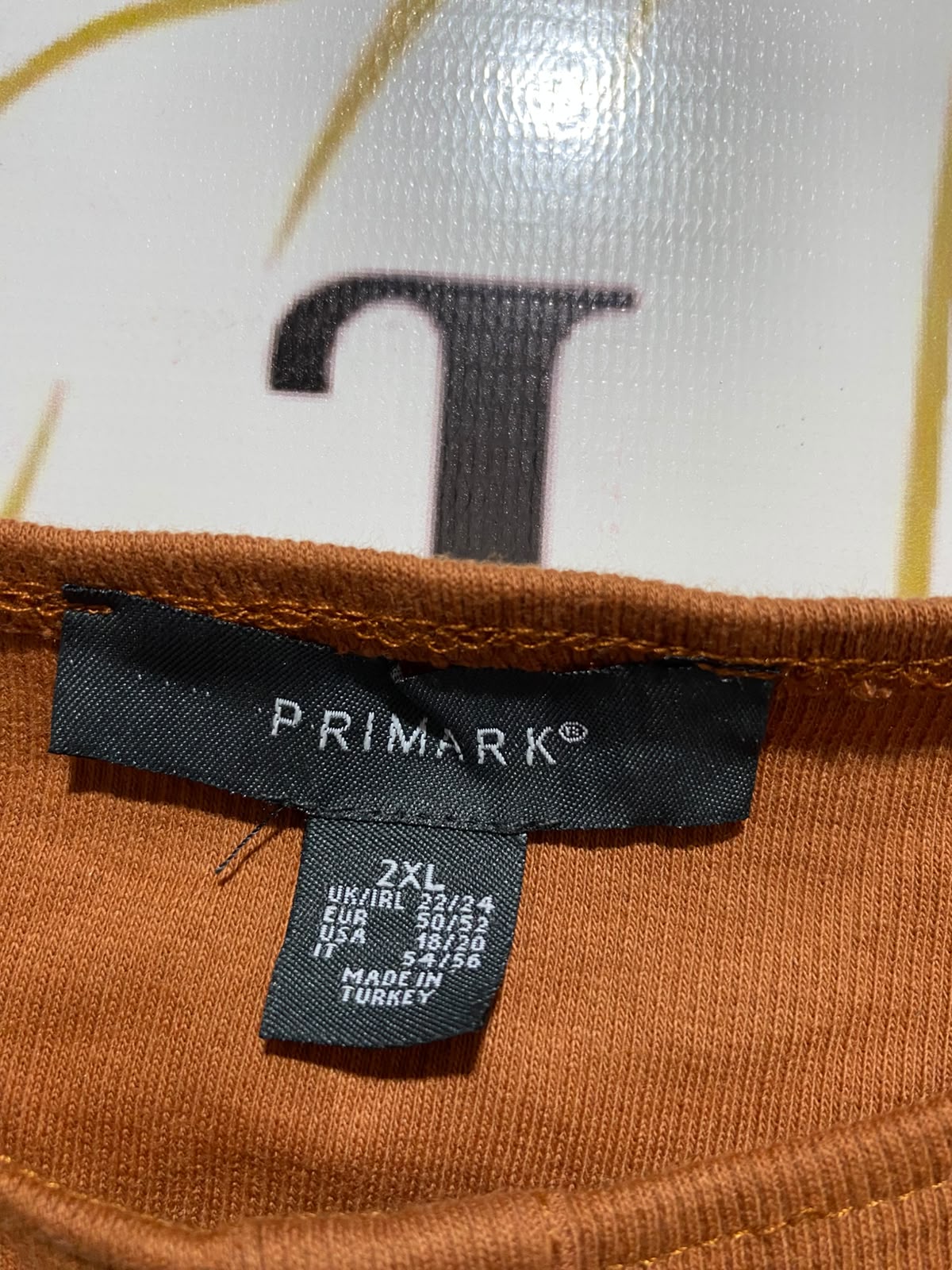 PRIMARK |XL| BUST 21| A3| RUST ORANGE RIBBED SQUARE NECK BUTTON FRONT LONG SLEEVE TOP