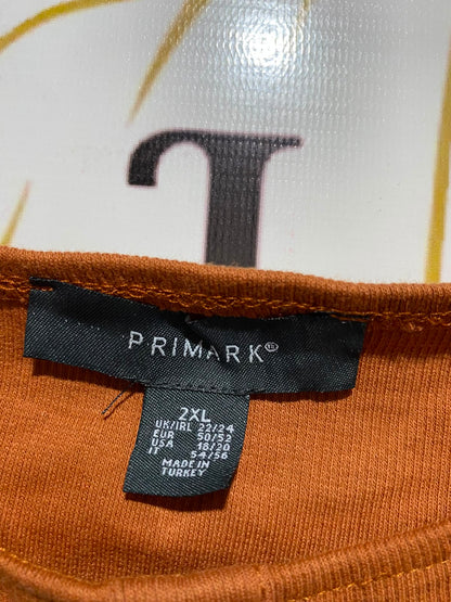 PRIMARK |XL| BUST 21| A3| RUST ORANGE RIBBED SQUARE NECK BUTTON FRONT LONG SLEEVE TOP