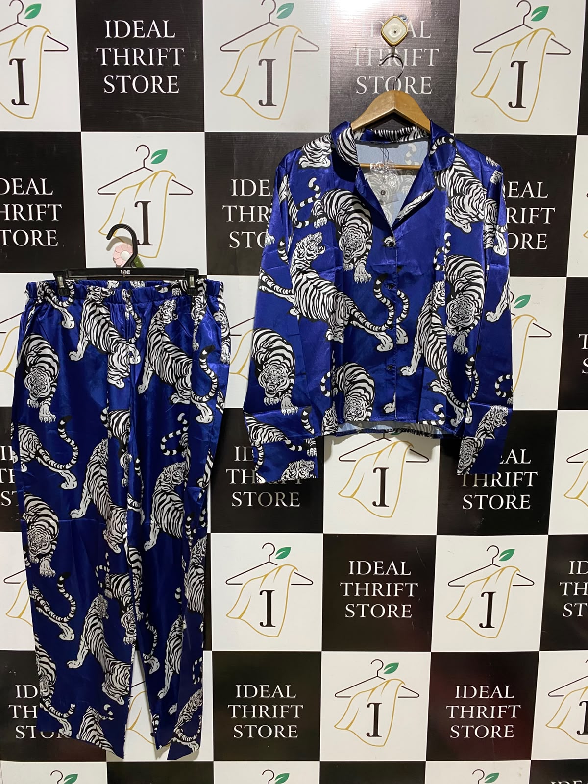BOOHOO |XL| A3| ROYAL BLUE SATIN TIGER PRINT PYJAMA PANTS SET
